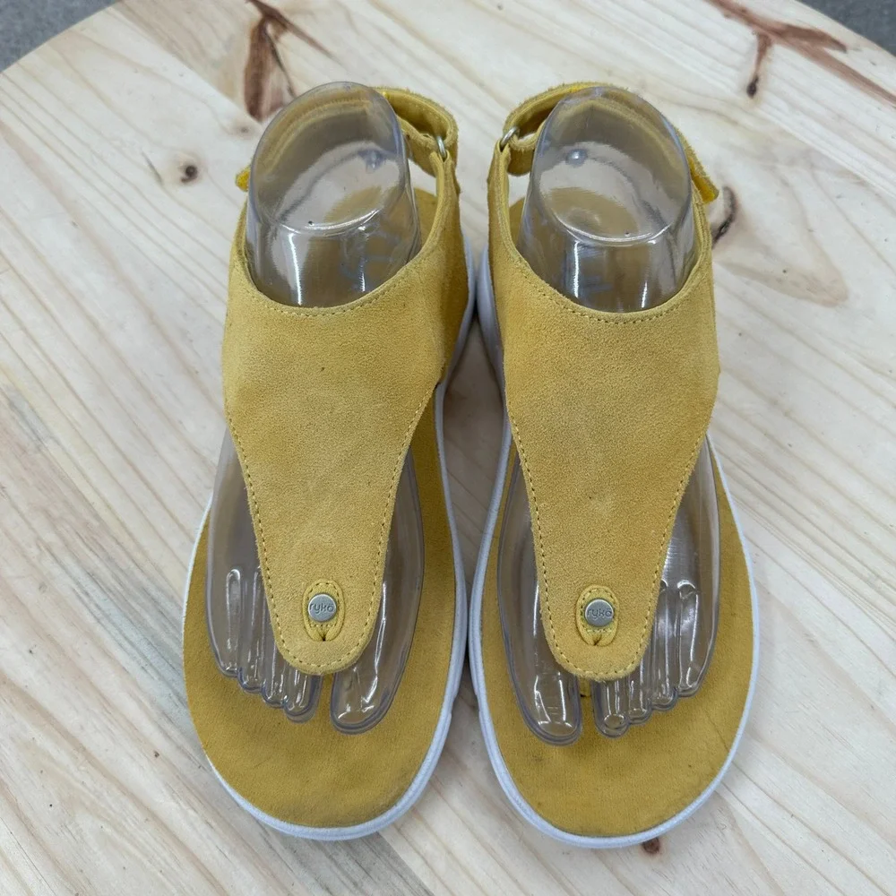 Rykä Margo Sandals Womens 7.5W Yellow Suede Thong Backstrap Sporty Comfort